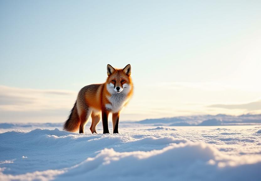 北海道の大地を走るキタキツネ